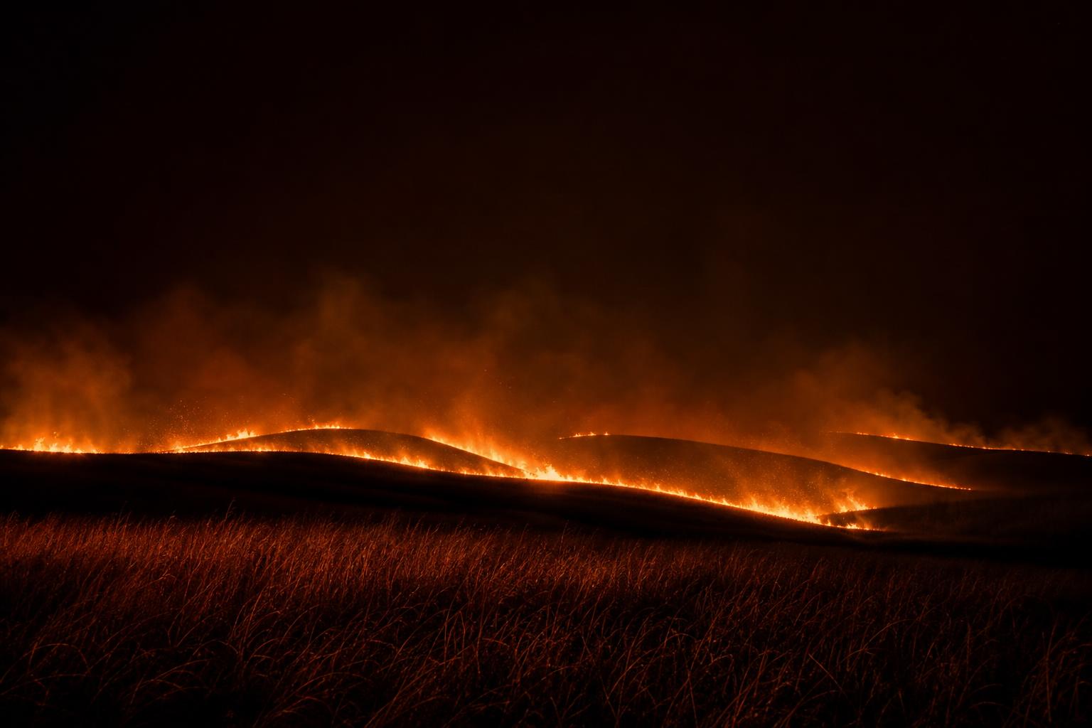 Nighttime prairie burn sweeping across the Kansas Flint Hills